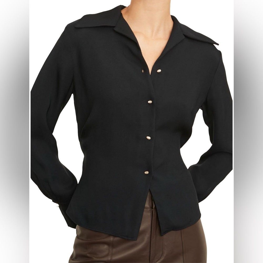 VINCE fitted shaped‎ collar blouse size 8 in black NEW business casual pearl